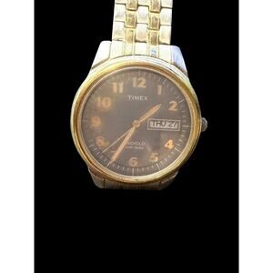 Timex Indiglo Two-Tone Day-Date Quartz Wristwatch Men's Expansion Band